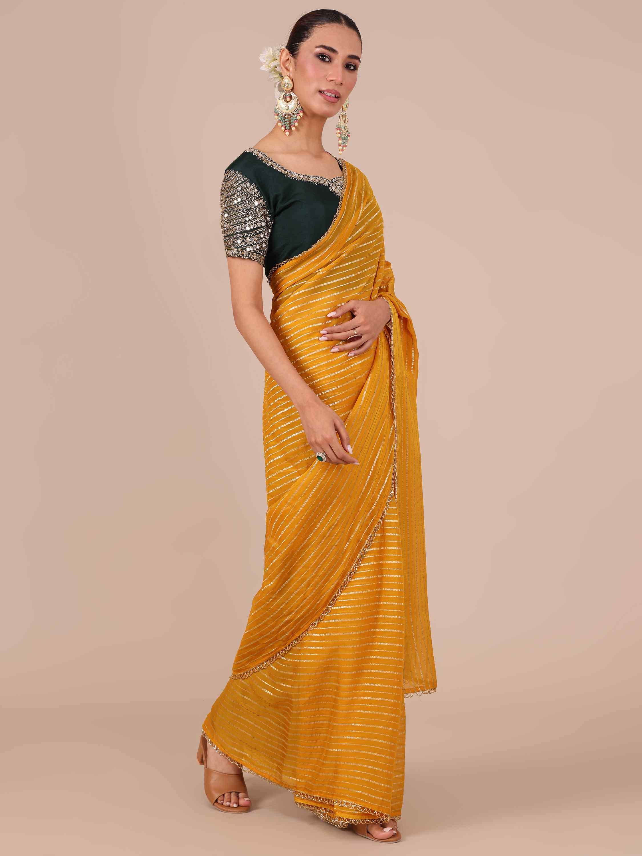 Yellow Organza Saree - House of Surya