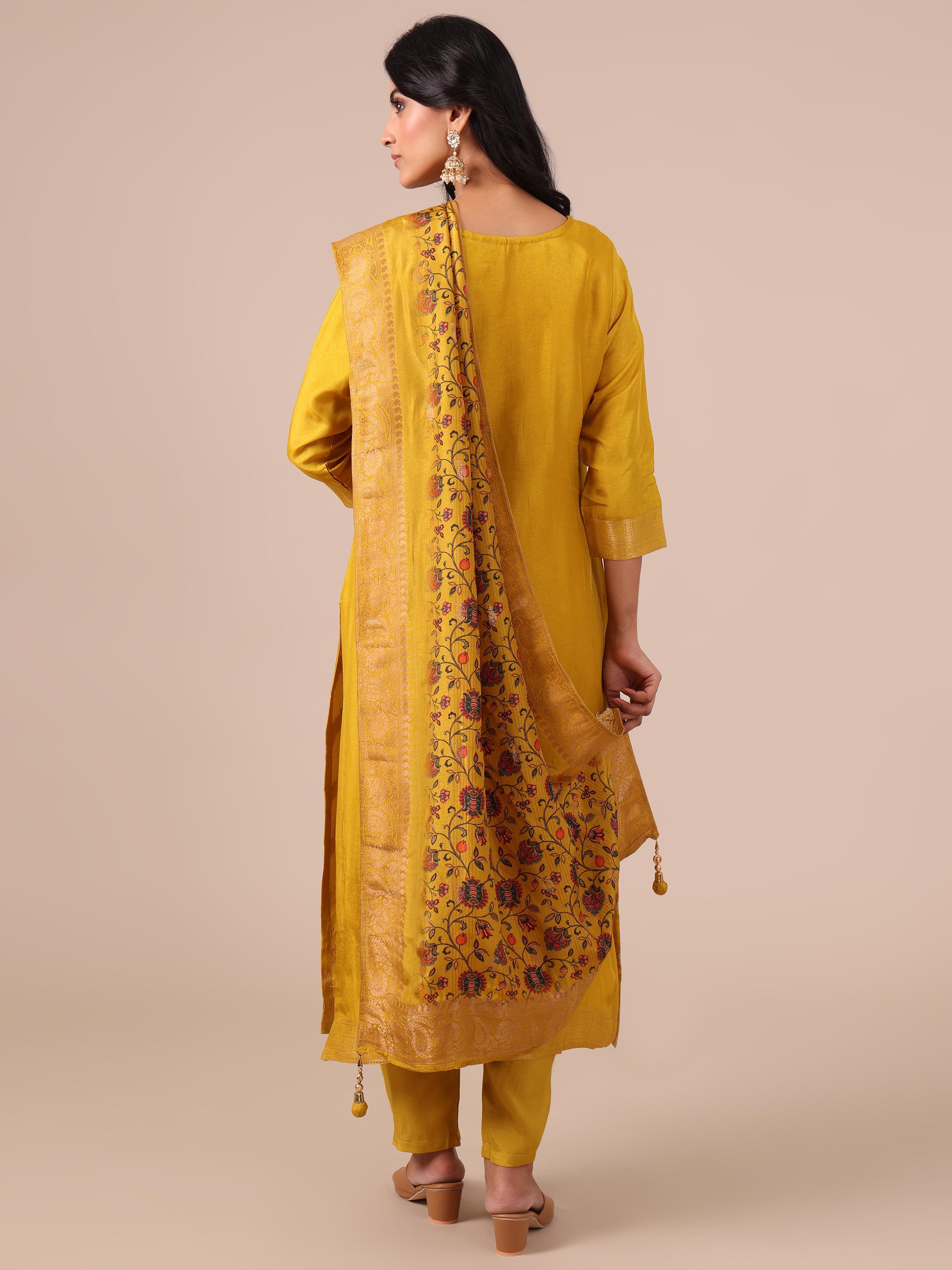 Yellow Suit In Weaving, Zari & Sequins Work - House of Surya