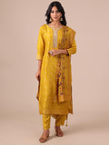 Yellow Suit In Weaving, Zari & Sequins Work - House of Surya