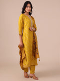 Yellow Suit In Weaving, Zari & Sequins Work - House of Surya