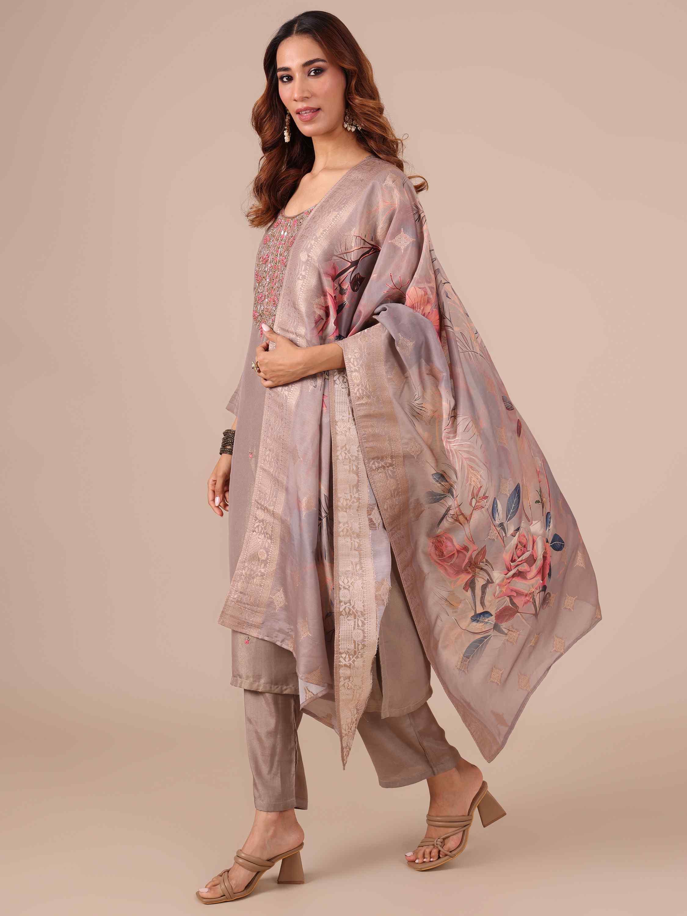 Lavender Color Suit with Matching Dupatta - House of Surya