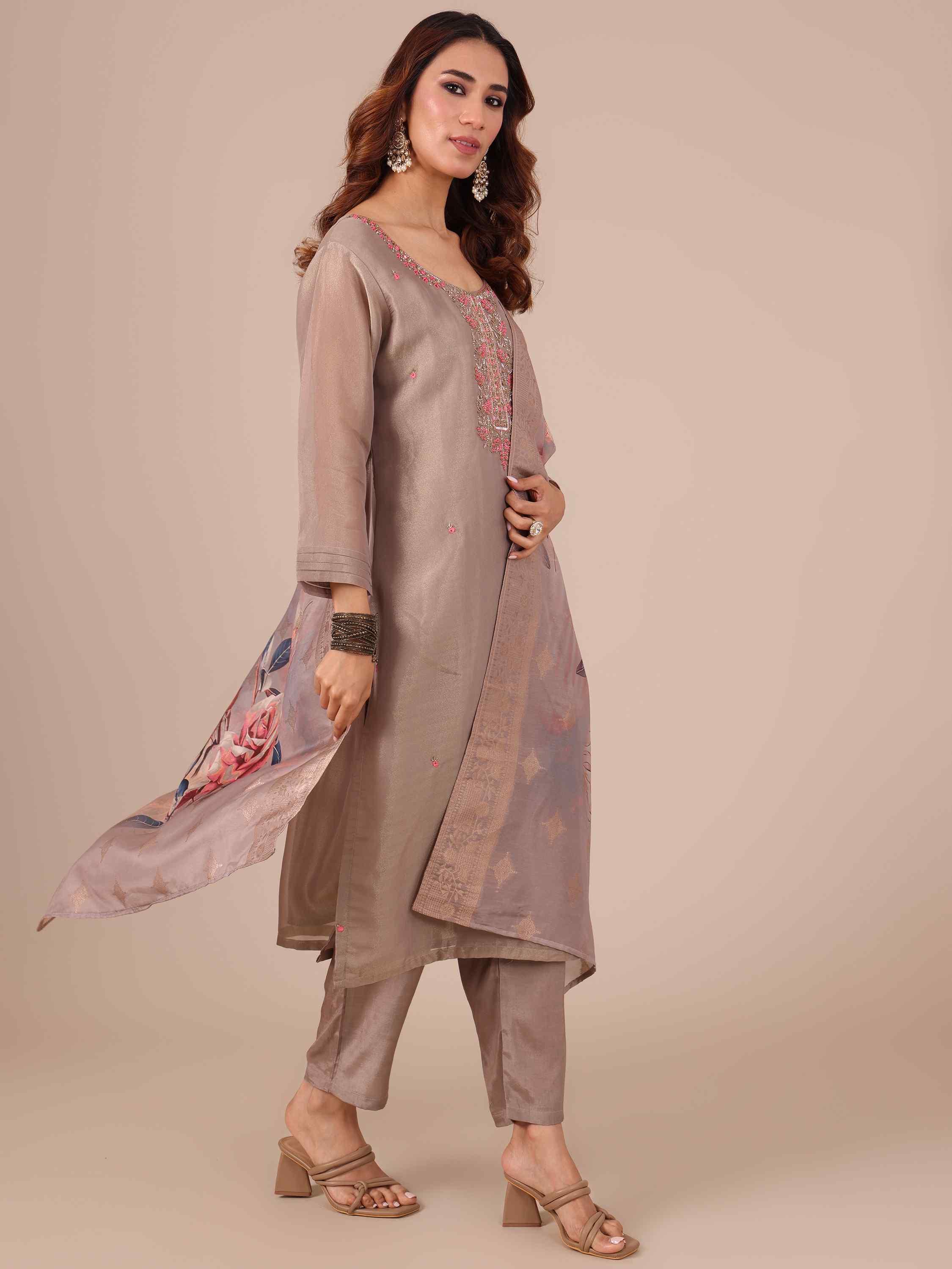Lavender Color Suit with Matching Dupatta - House of Surya