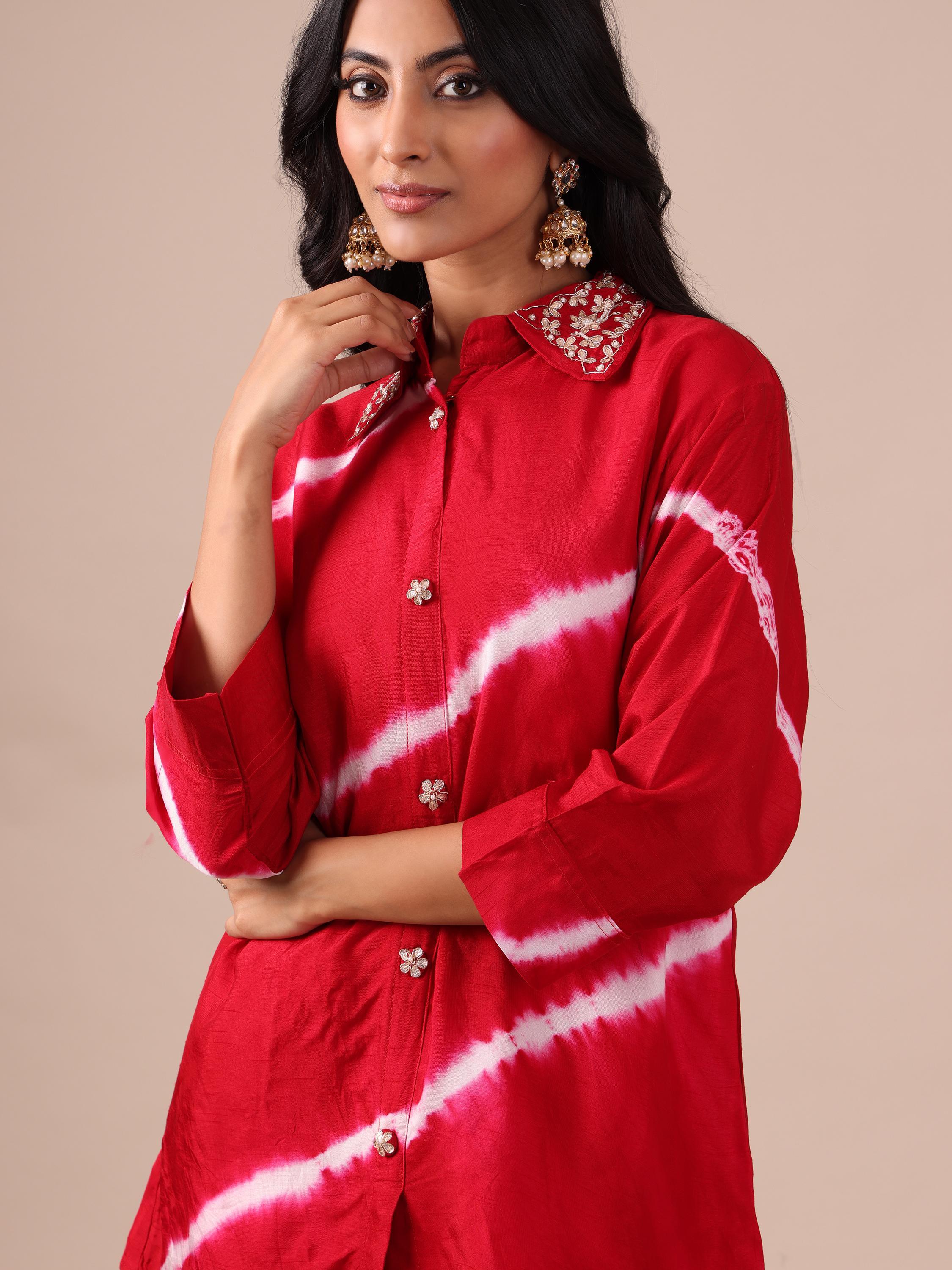 Rani Silk Co-ord Set with Applique & Dapka Work - House of Surya