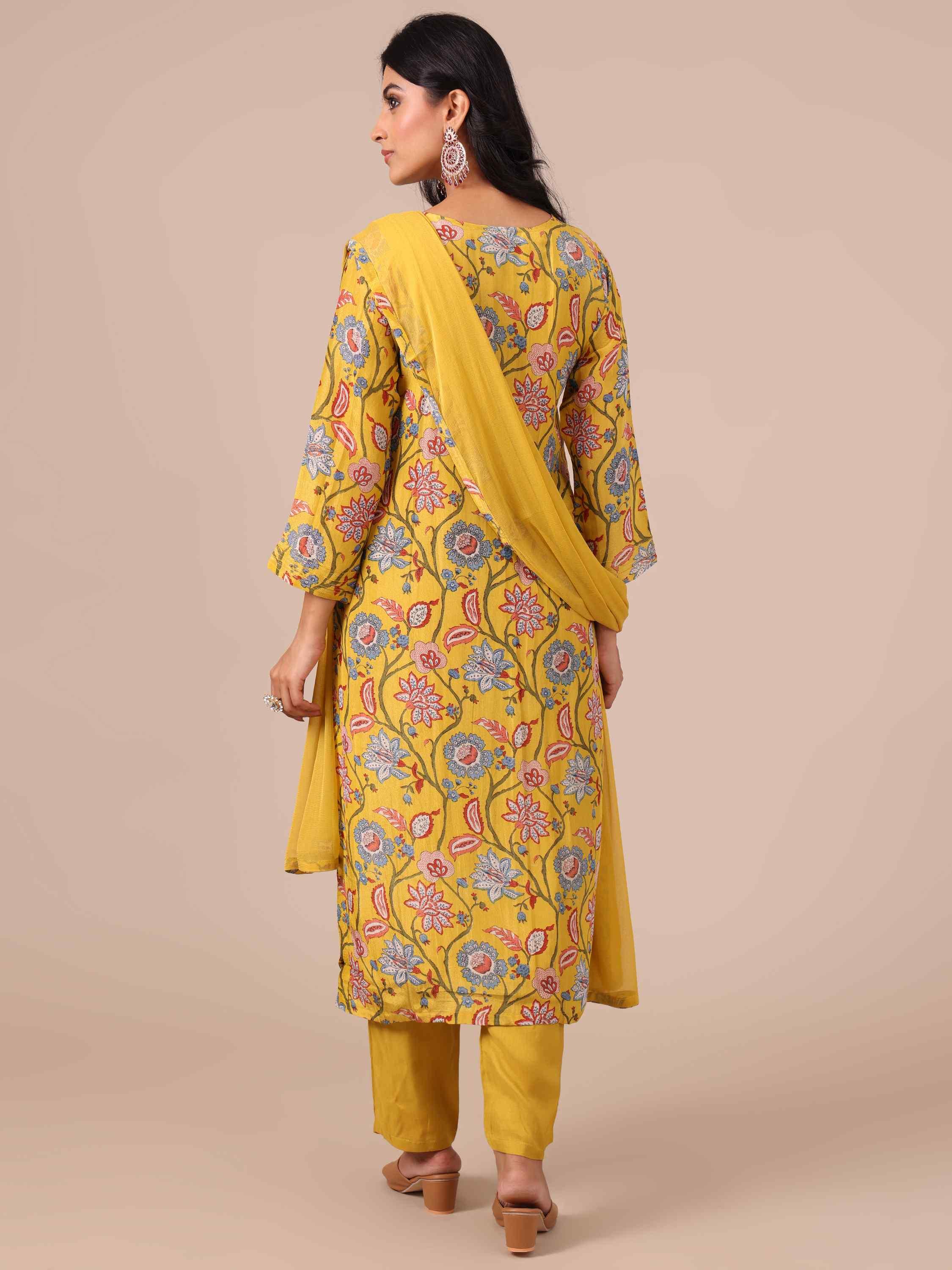 Yellow Suit In Thread, Sequins & Cutdana Work - House of Surya