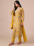 Yellow Suit In Thread, Sequins & Cutdana Work - House of Surya