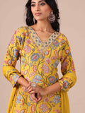 Yellow Suit In Thread, Sequins & Cutdana Work - House of Surya