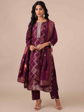 Wine Color Suit In Weaving, Zari & Sequins Work - House of Surya