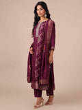 Wine Color Suit In Weaving, Zari & Sequins Work - House of Surya