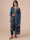 Peacock Blue Zari & Chandla Work Suit with Silk Dupatta - House of Surya