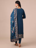 Peacock Blue Zari & Chandla Work Suit with Silk Dupatta - House of Surya