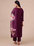 Wine Color Suit With Cutdana, Sequins and Dapka Work - House of Surya