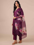 Wine Color Suit With Cutdana, Sequins and Dapka Work - House of Surya