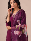 Wine Color Suit With Cutdana, Sequins and Dapka Work - House of Surya