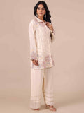 Ivory Chiffon Co-ord Set with Sequins, Cutdana & Silver Zari Work - House of Surya