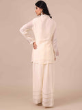 Ivory Chiffon Co-ord Set with Sequins, Cutdana & Silver Zari Work - House of Surya