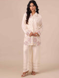 Ivory Chiffon Co-ord Set with Sequins, Cutdana & Silver Zari Work - House of Surya