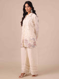 Ivory Chiffon Co-ord Set with Sequins, Cutdana & Silver Zari Work - House of Surya
