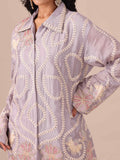 Lavender Color Chinon Co-ord Set With Cutdana and Silver Work - House of Surya