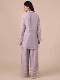 Lavender Color Chinon Co-ord Set With Cutdana and Silver Work - House of Surya