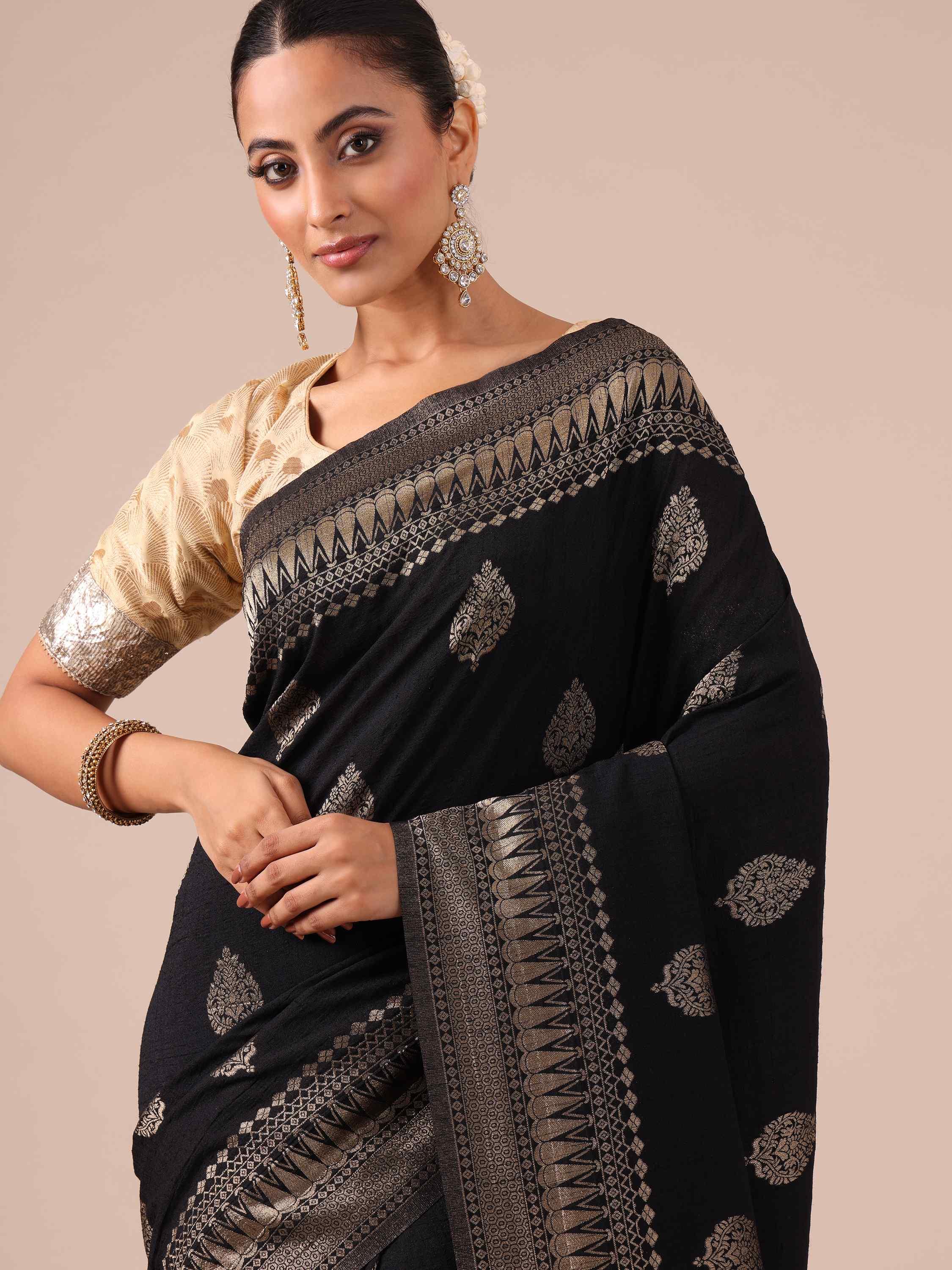 Black Tussar Silk Saree - House of Surya