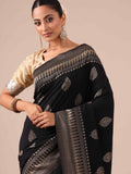 Black Tussar Silk Saree - House of Surya