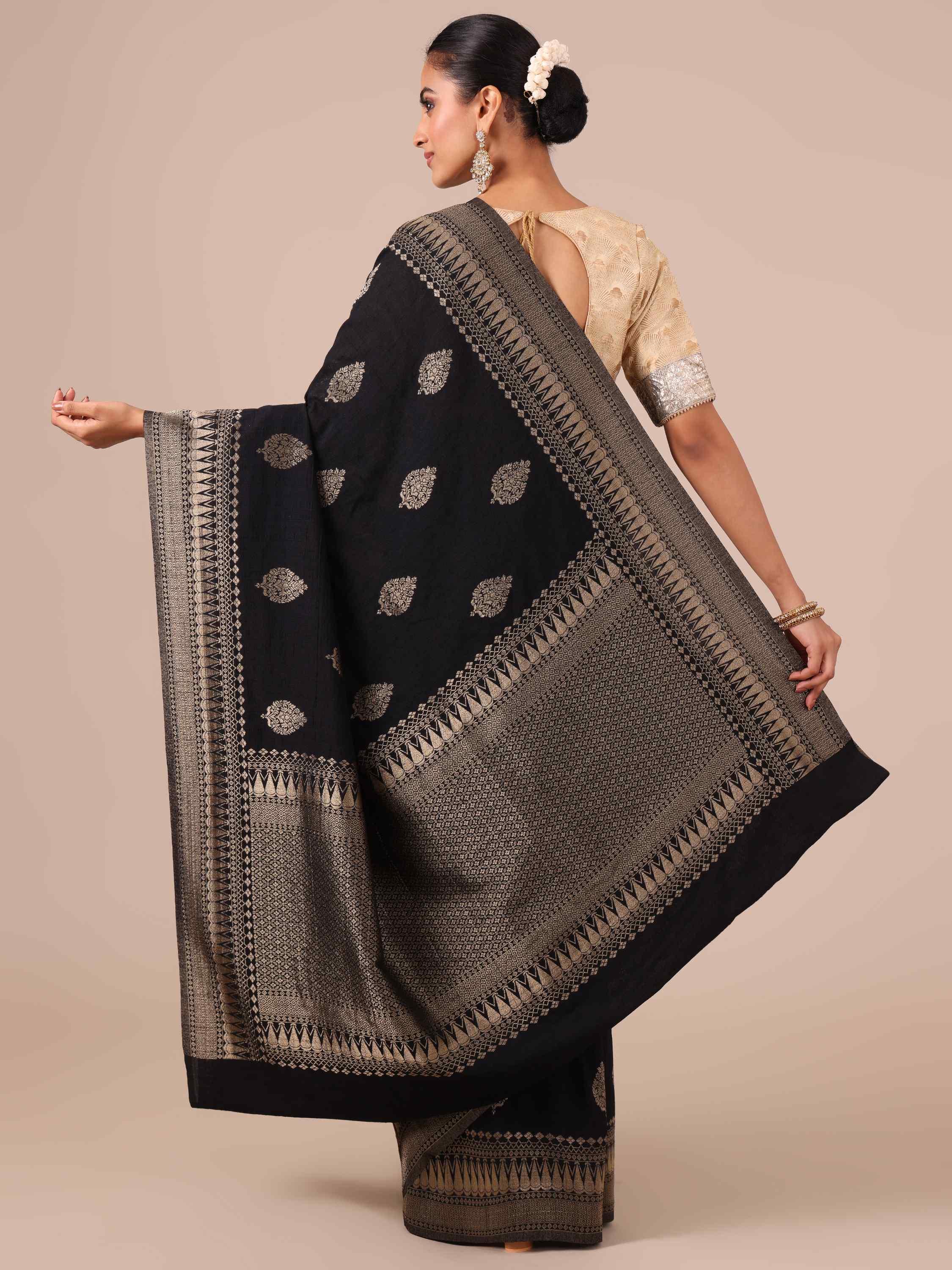Black Tussar Silk Saree - House of Surya