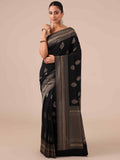 Black Tussar Silk Saree - House of Surya