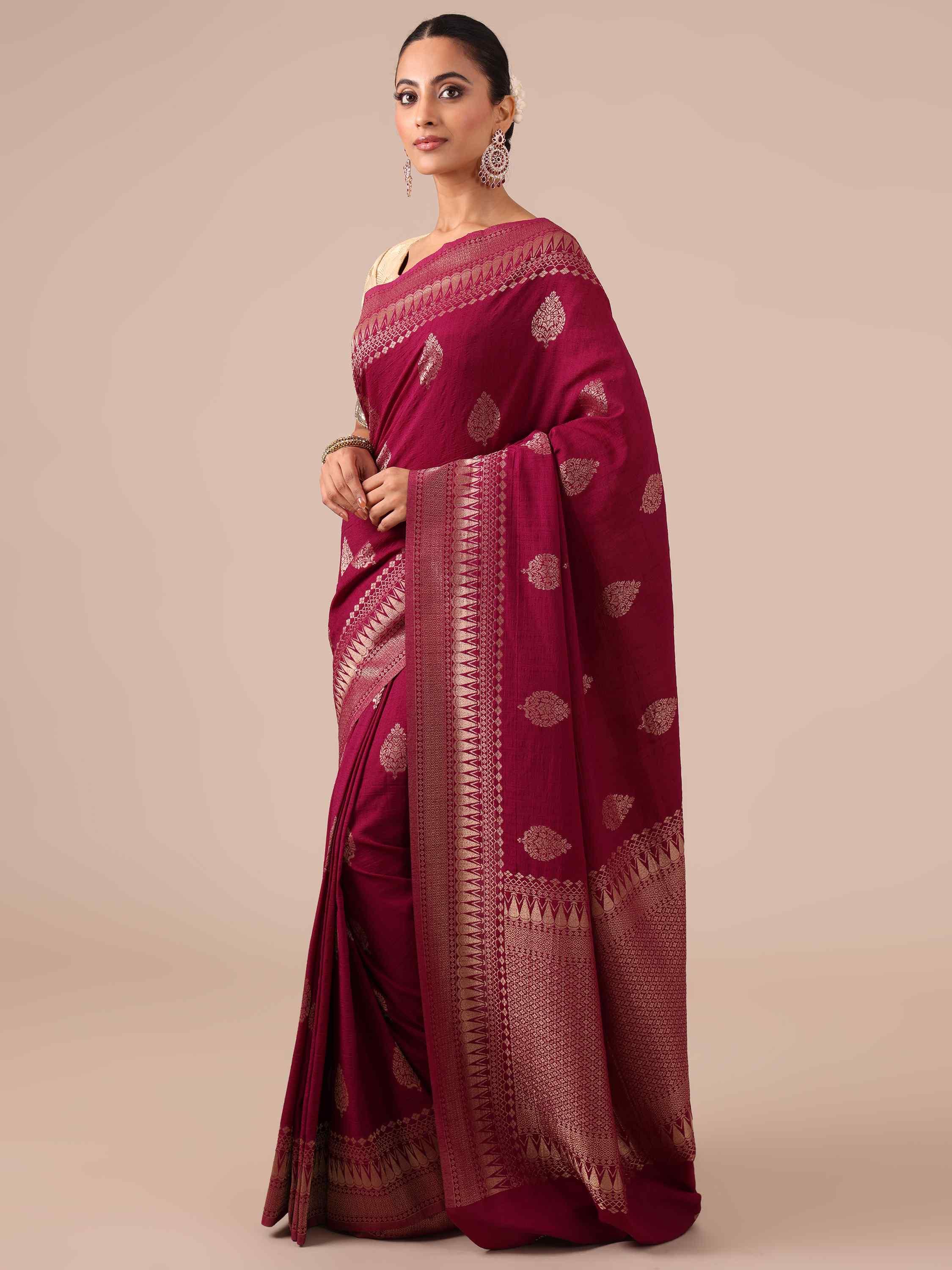 Maroon Tussar Silk Weaving Saree with a Matching Blouse - House of Surya