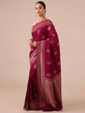 Maroon Tussar Silk Weaving Saree with a Matching Blouse - House of Surya