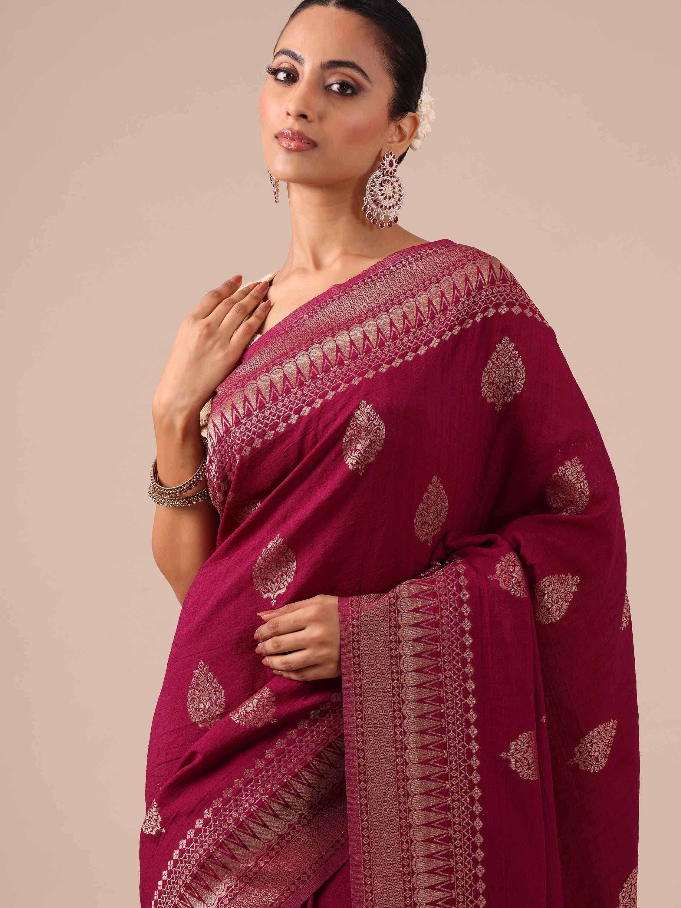 Maroon Tussar Silk Weaving Saree with a Matching Blouse - House of Surya
