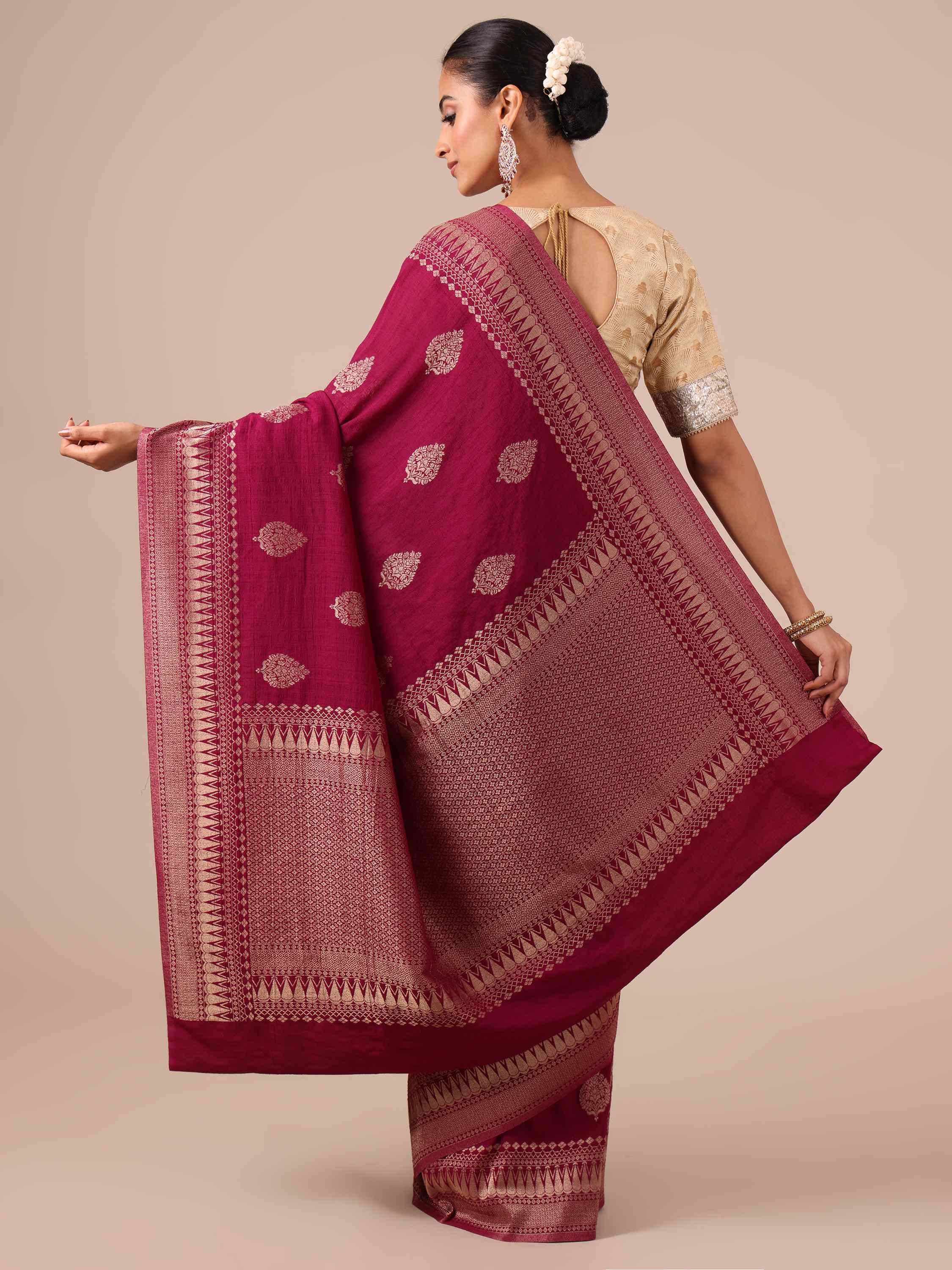 Maroon Tussar Silk Weaving Saree with a Matching Blouse - House of Surya