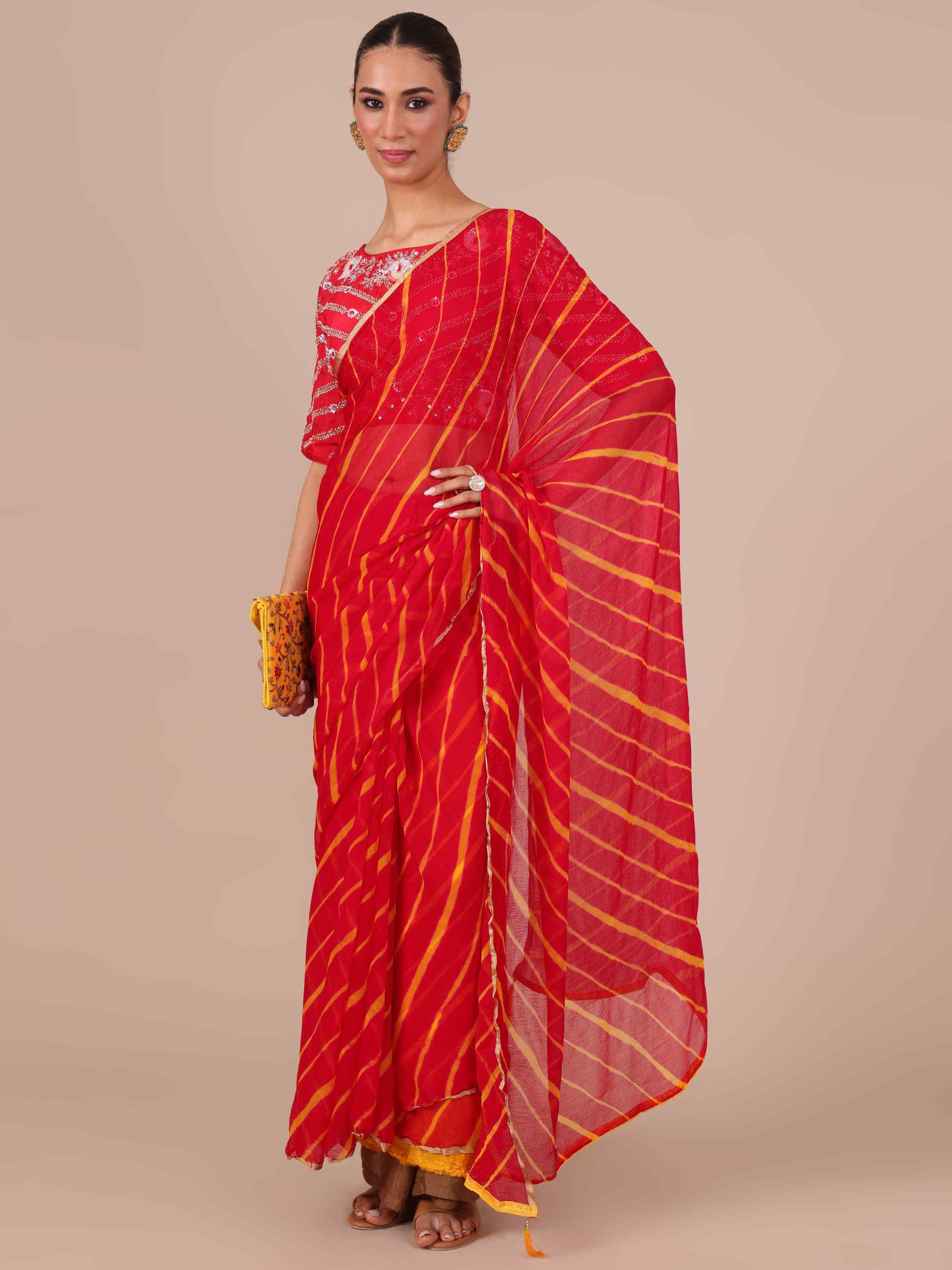 Buy Red Chiffon Saree - House of Surya