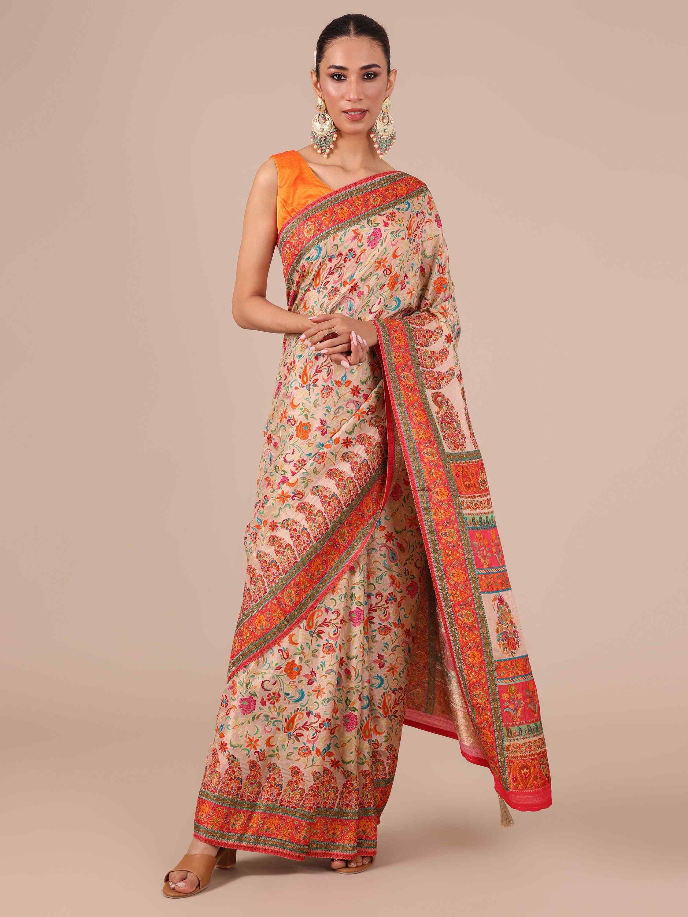 Cream Color Silk Saree - House of Surya.