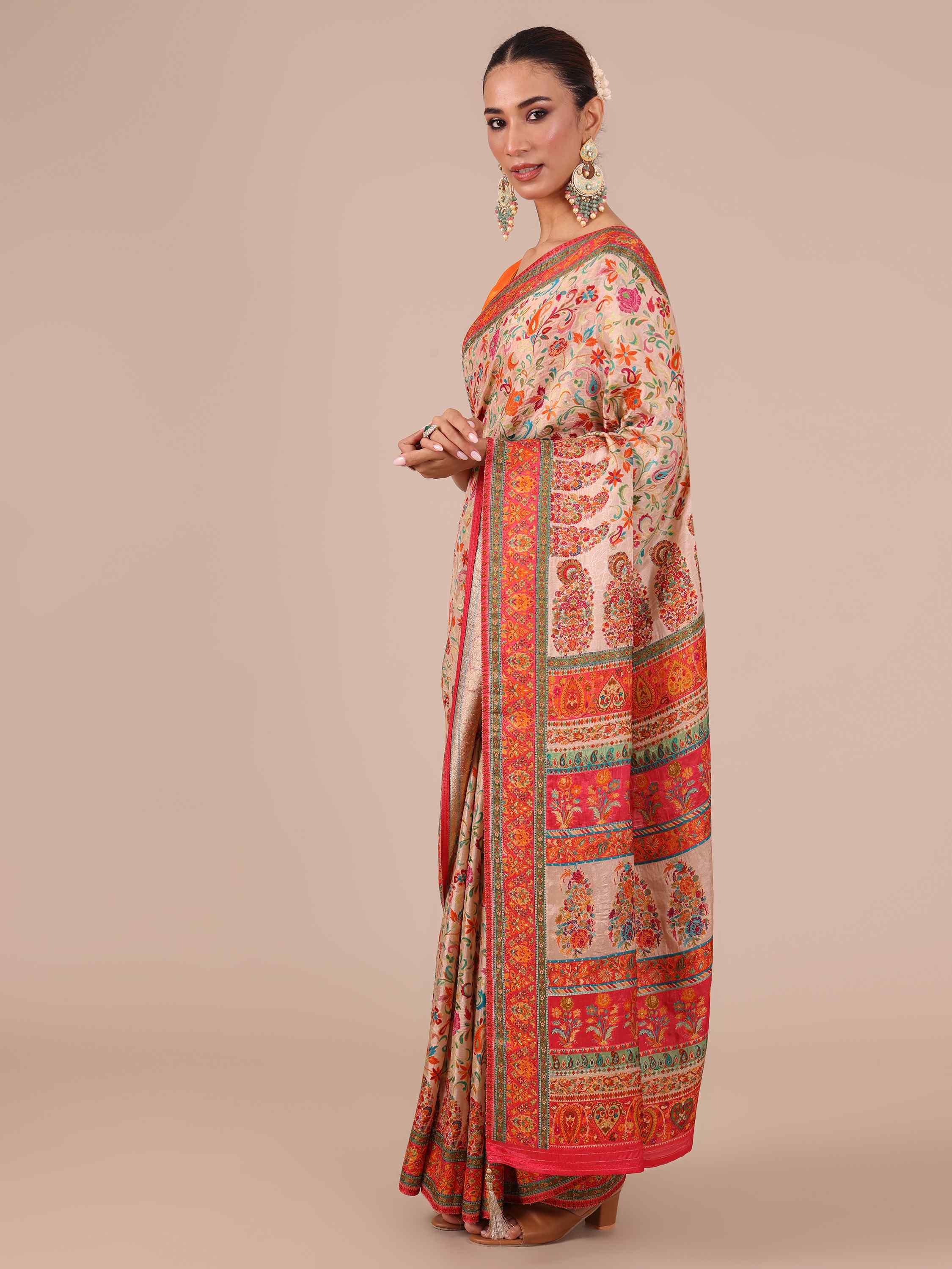 Cream Color Silk Saree - House of Surya