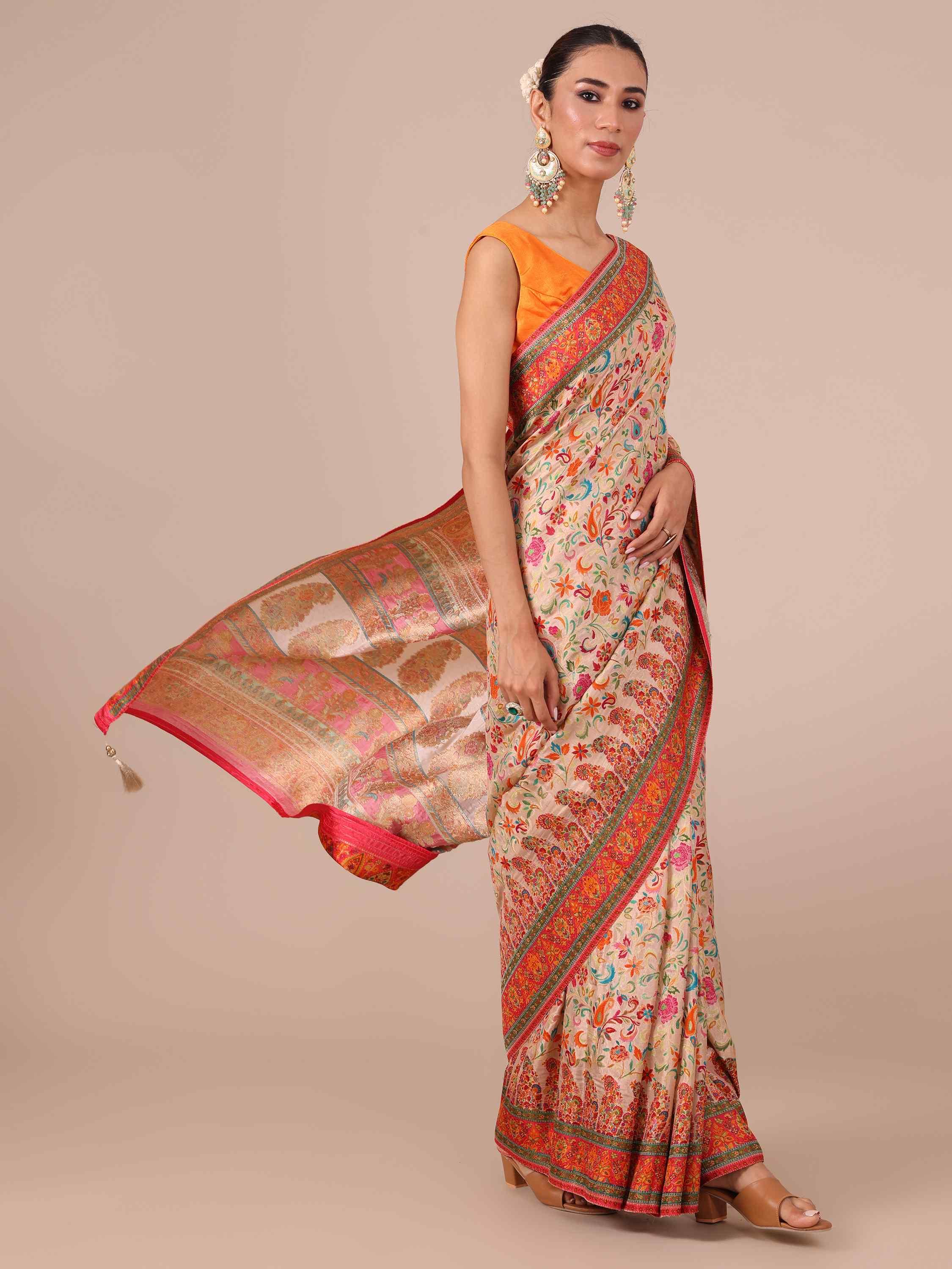 Cream Color Silk Saree - House of Surya