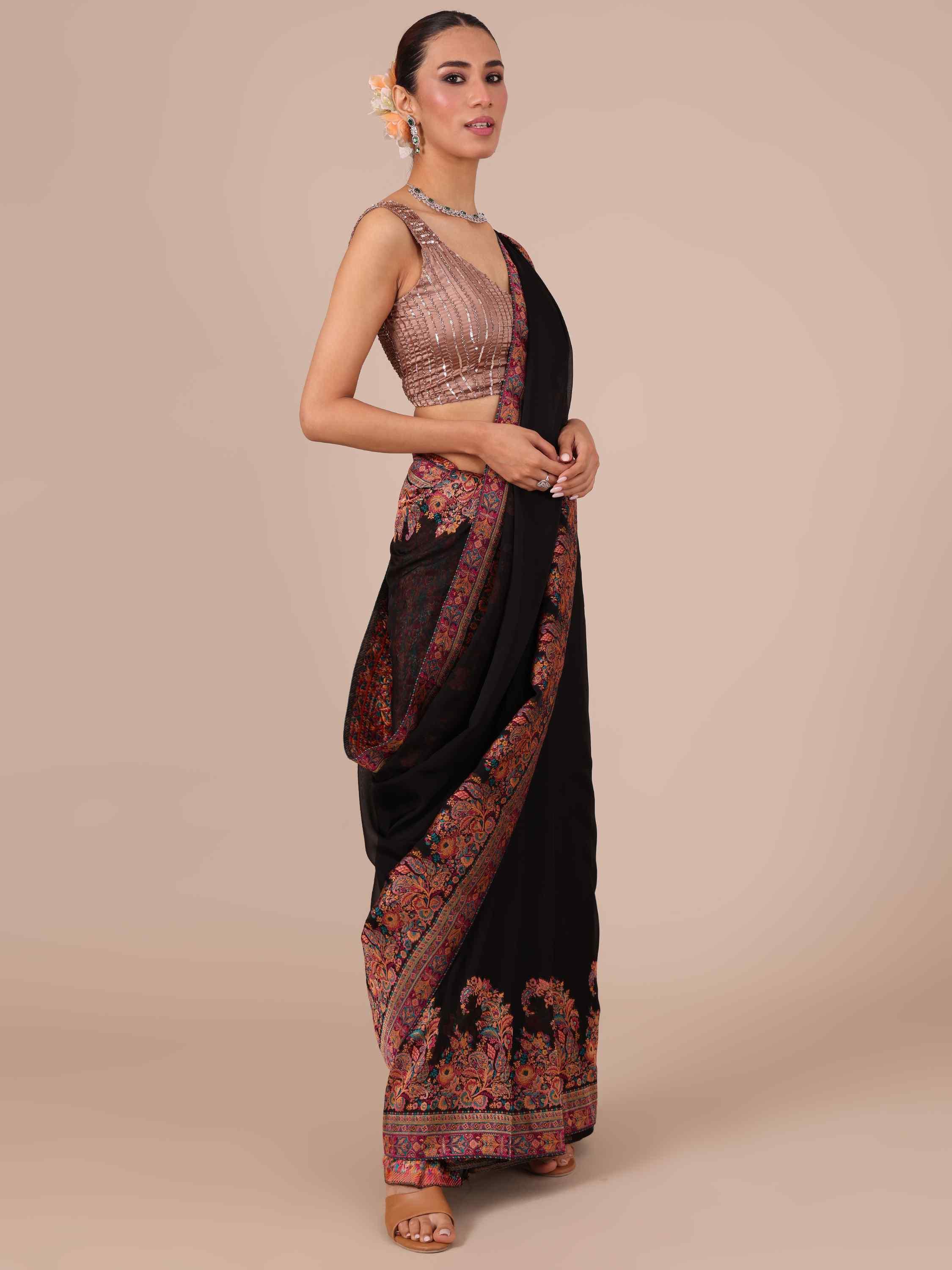 Black Organza Saree with Blouse - House of Surya