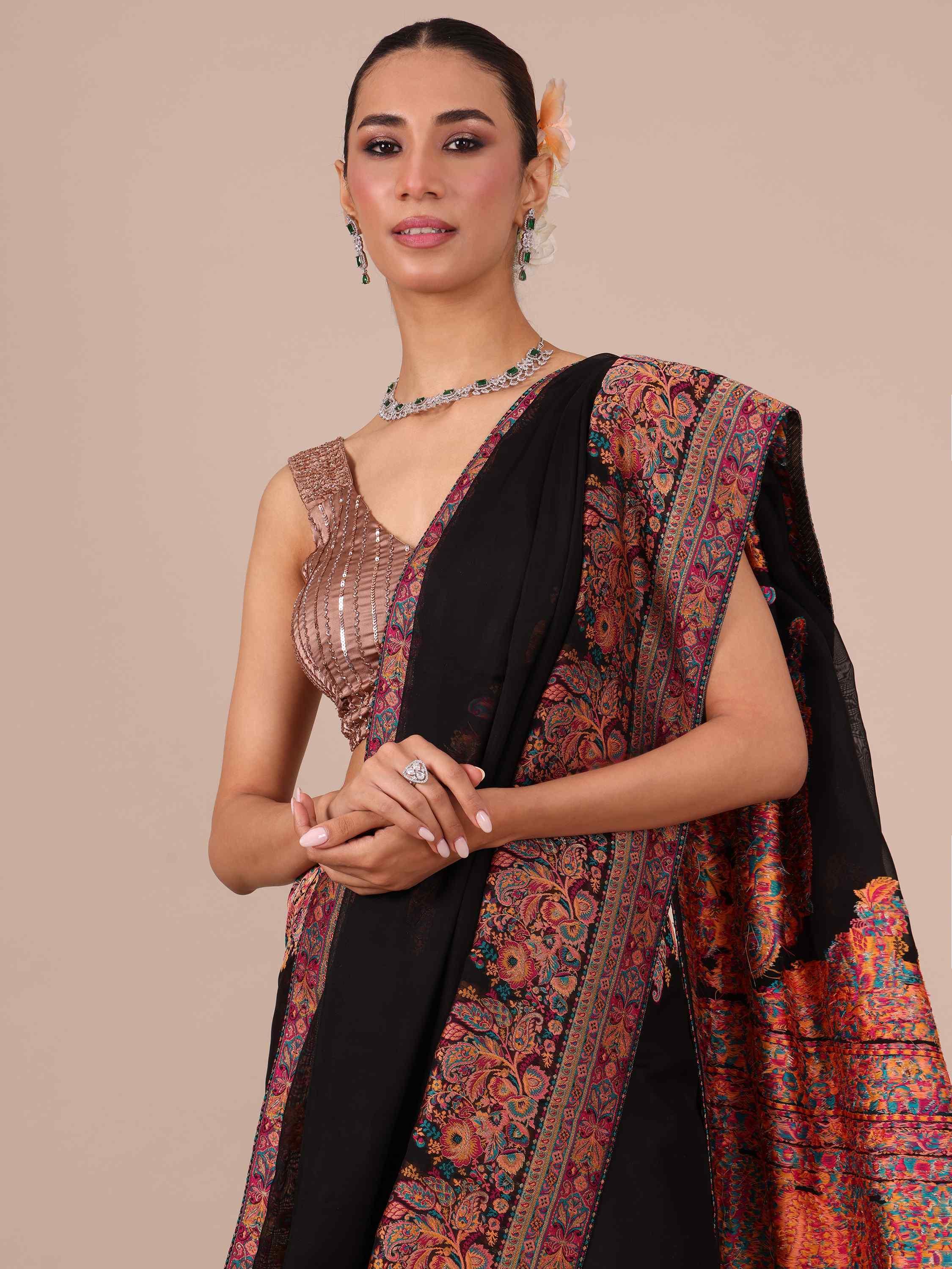 Black Organza Saree with Blouse - House of Surya