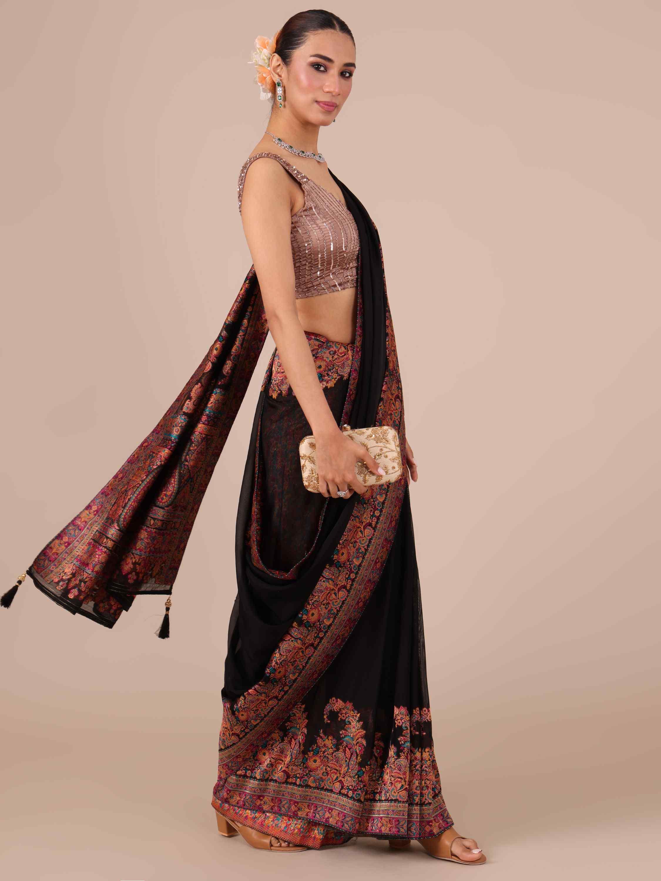Black Organza Saree with Blouse - House of Surya
