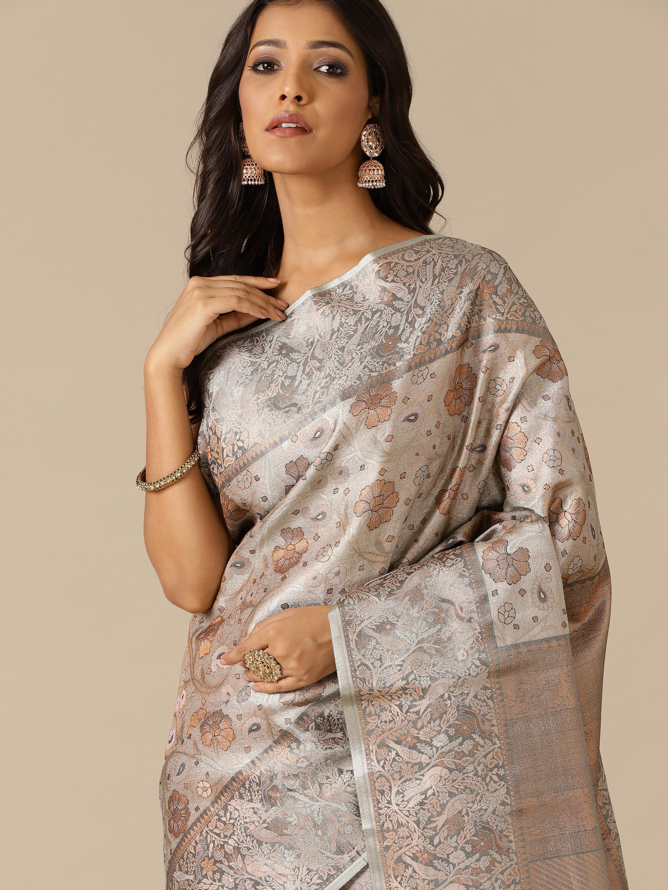 Classic Grey Silk Saree - House of Surya