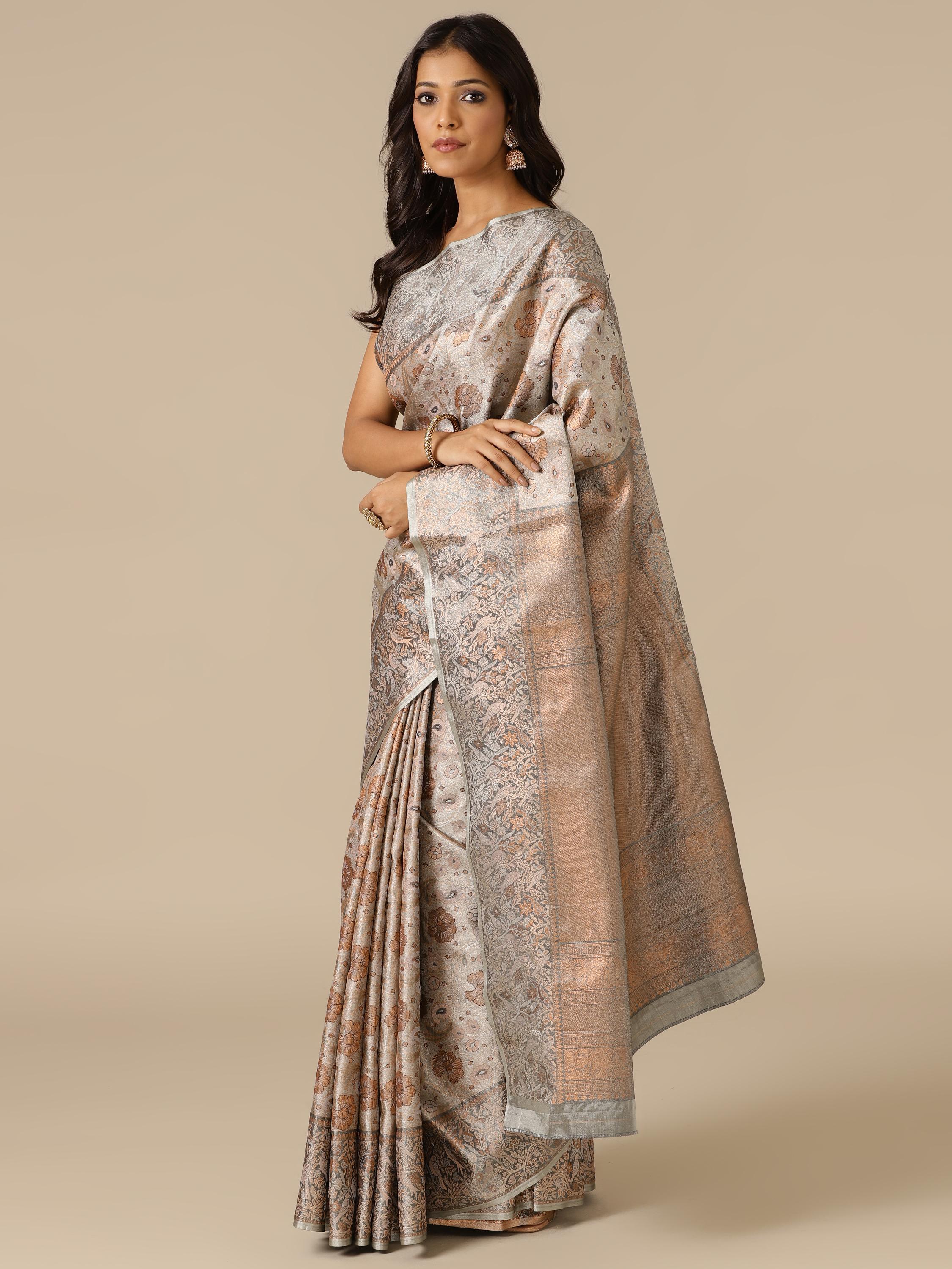 Classic Grey Silk Saree - House of Surya