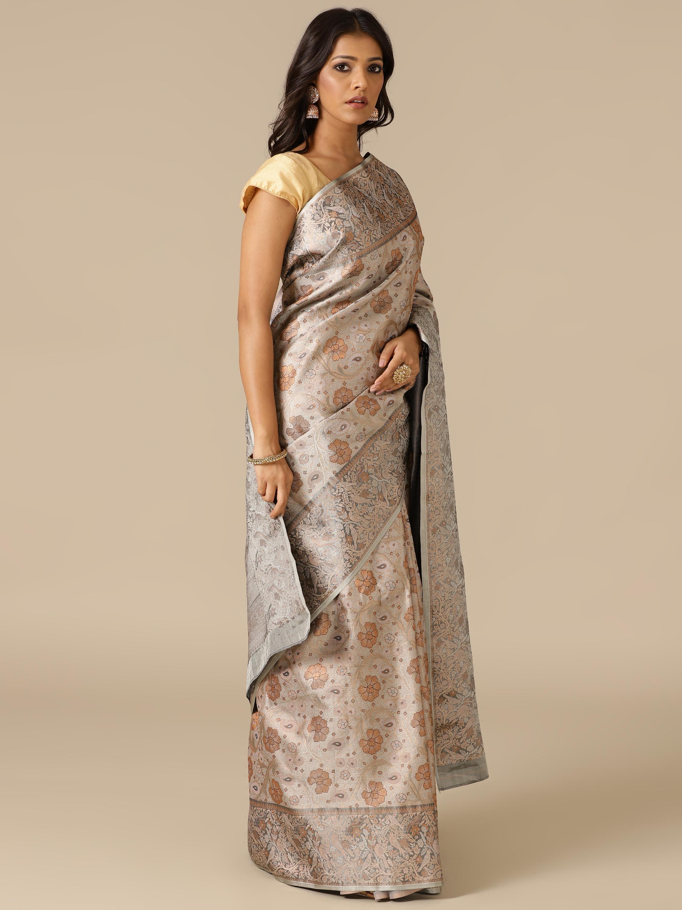 Classic Grey Silk Saree - House of Surya