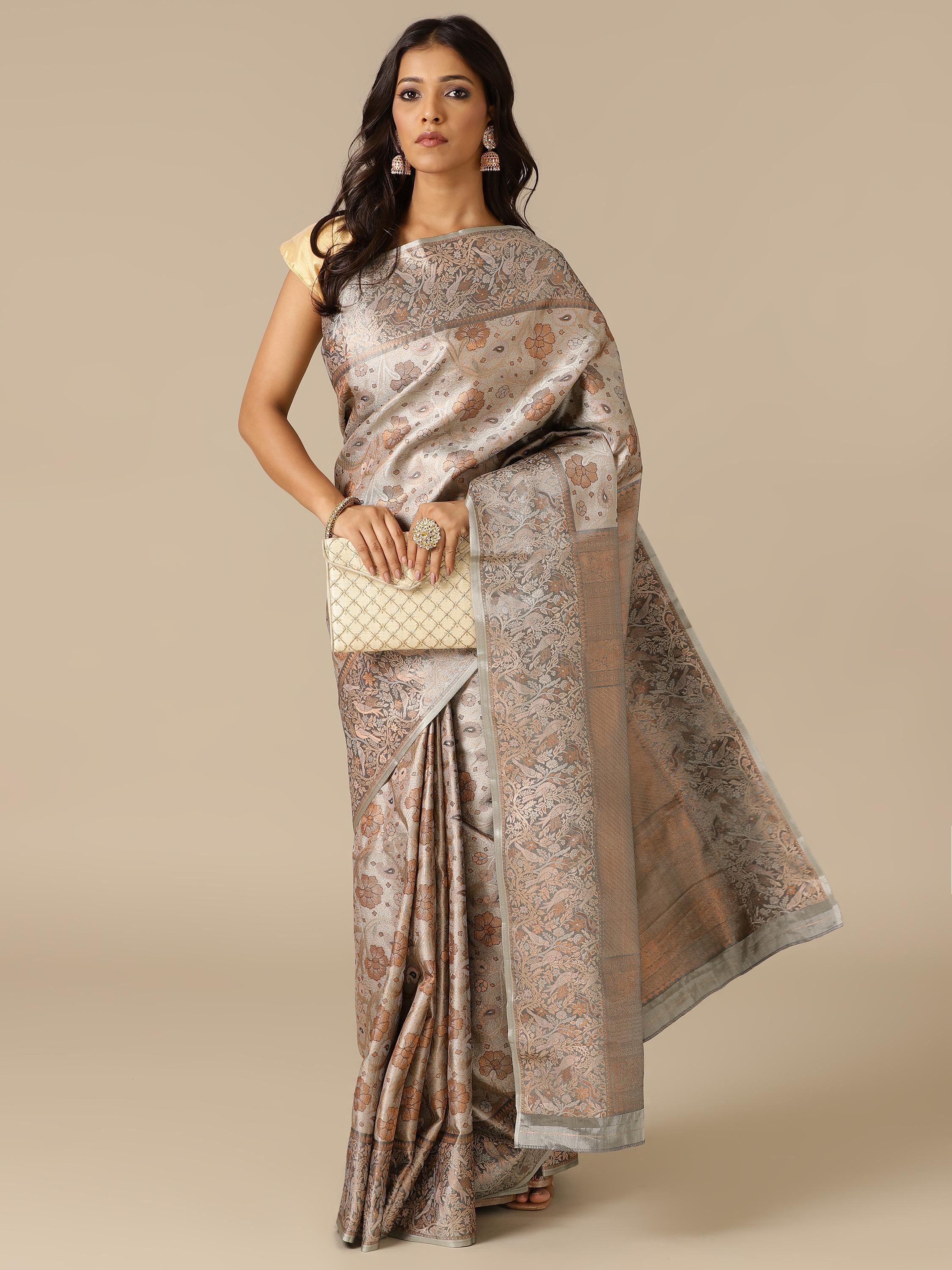 Classic Grey Silk Saree - House of Surya