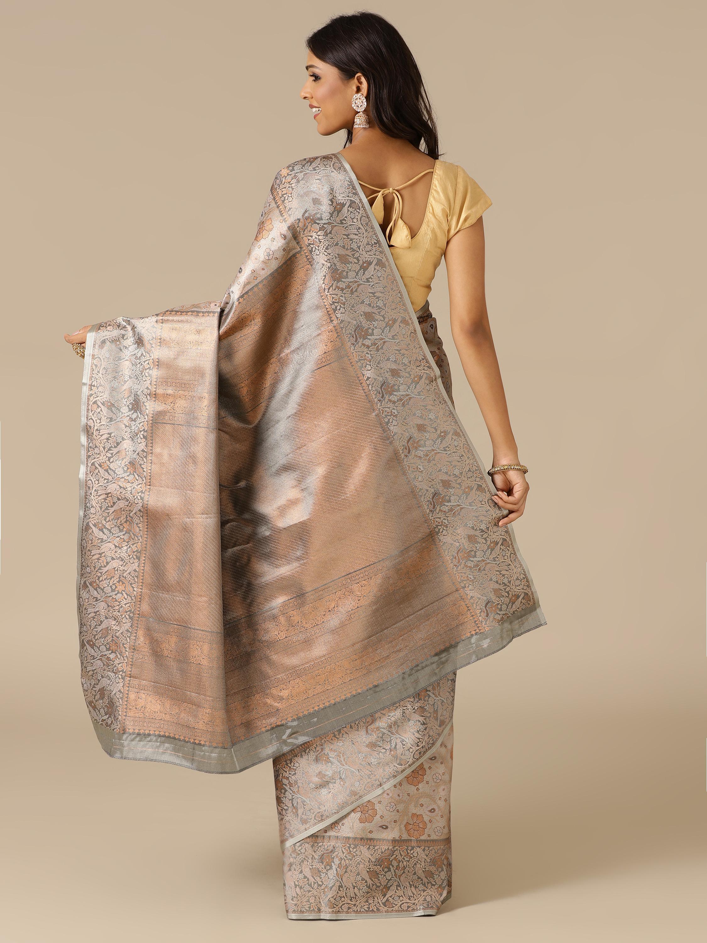 Classic Grey Silk Saree - House of Surya