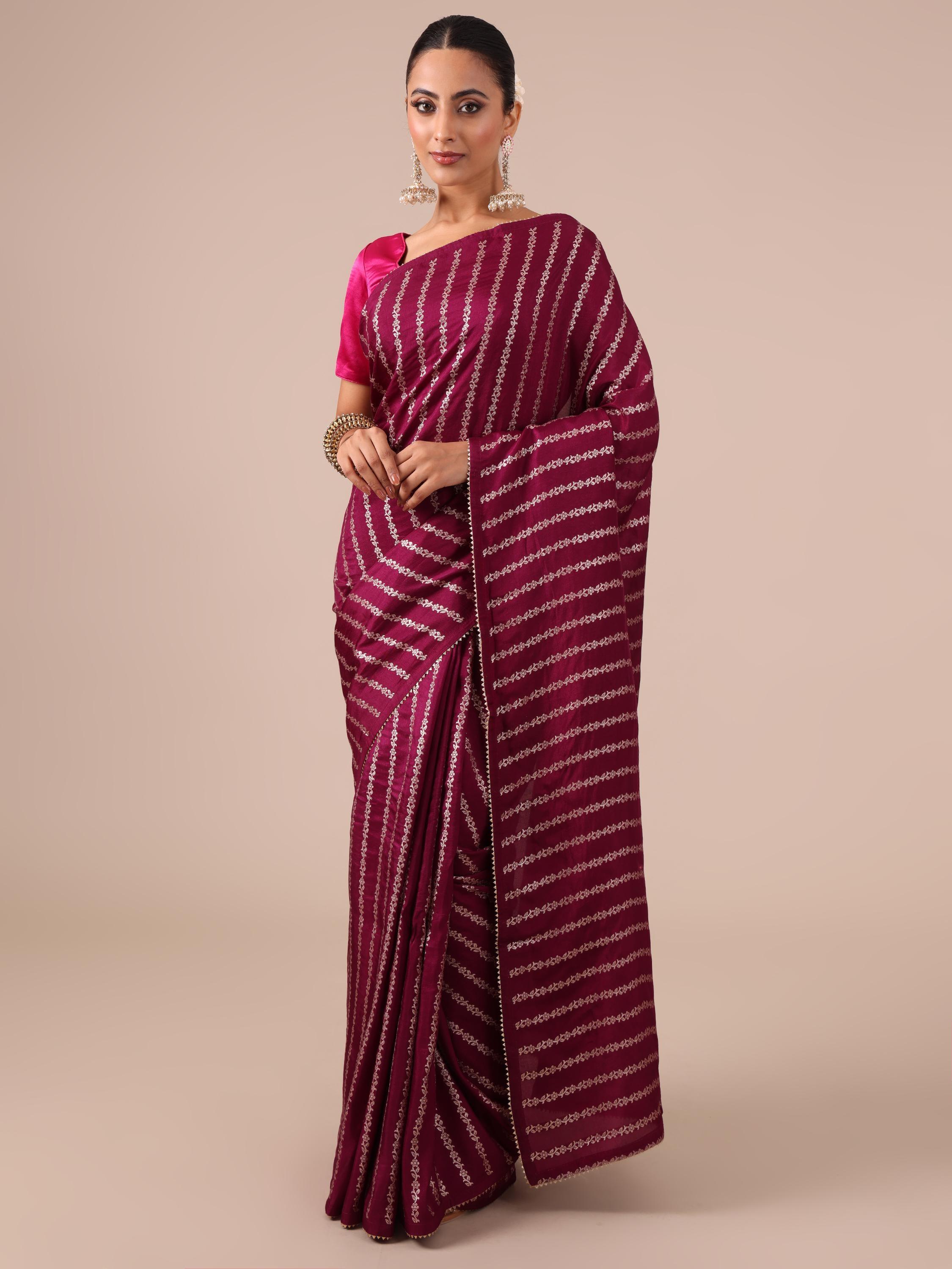 Meroon Dola Silk Weaving Saree with Unstitched Rani color Blouse - House of Surya