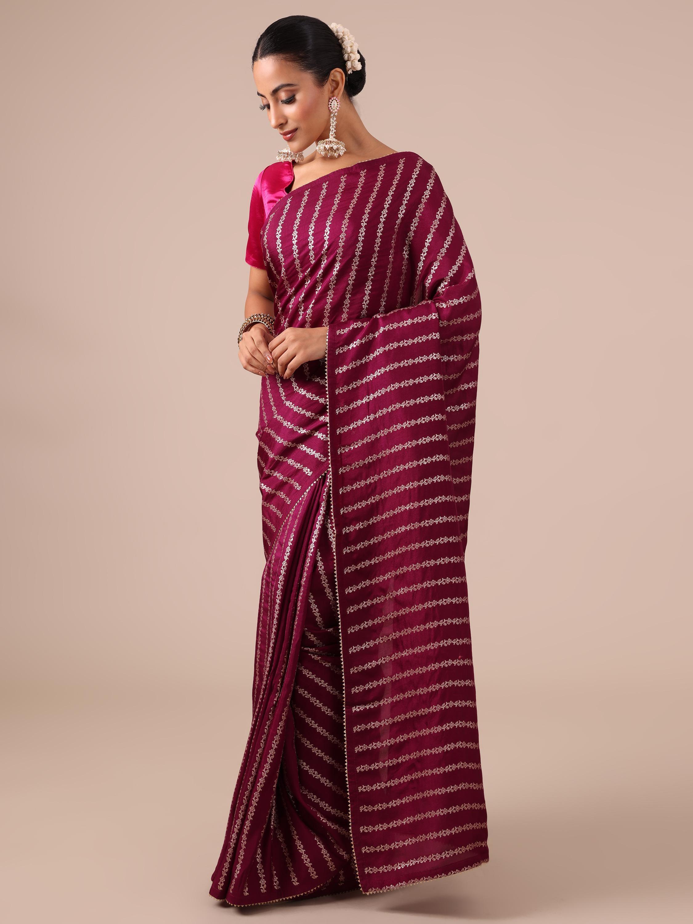 Meroon Dola Silk Weaving Saree with Unstitched Rani color Blouse - House of Surya