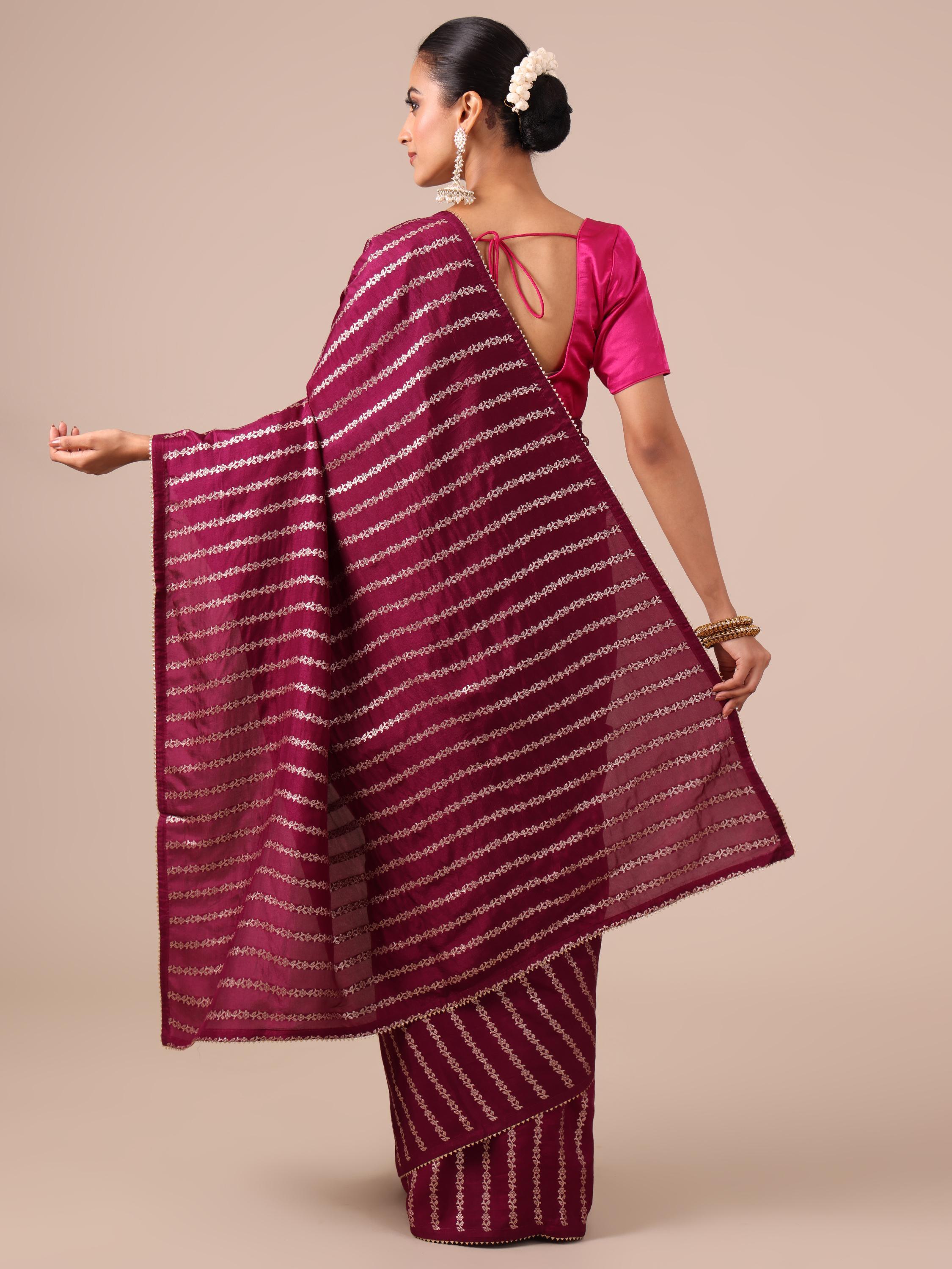 Meroon Dola Silk Weaving Saree with Unstitched Rani color Blouse - House of Surya