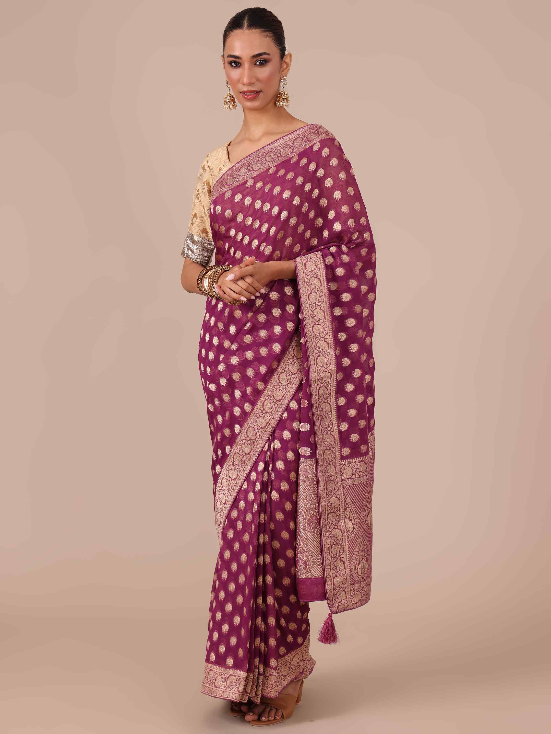 Wine Georgette Saree - House of Surya