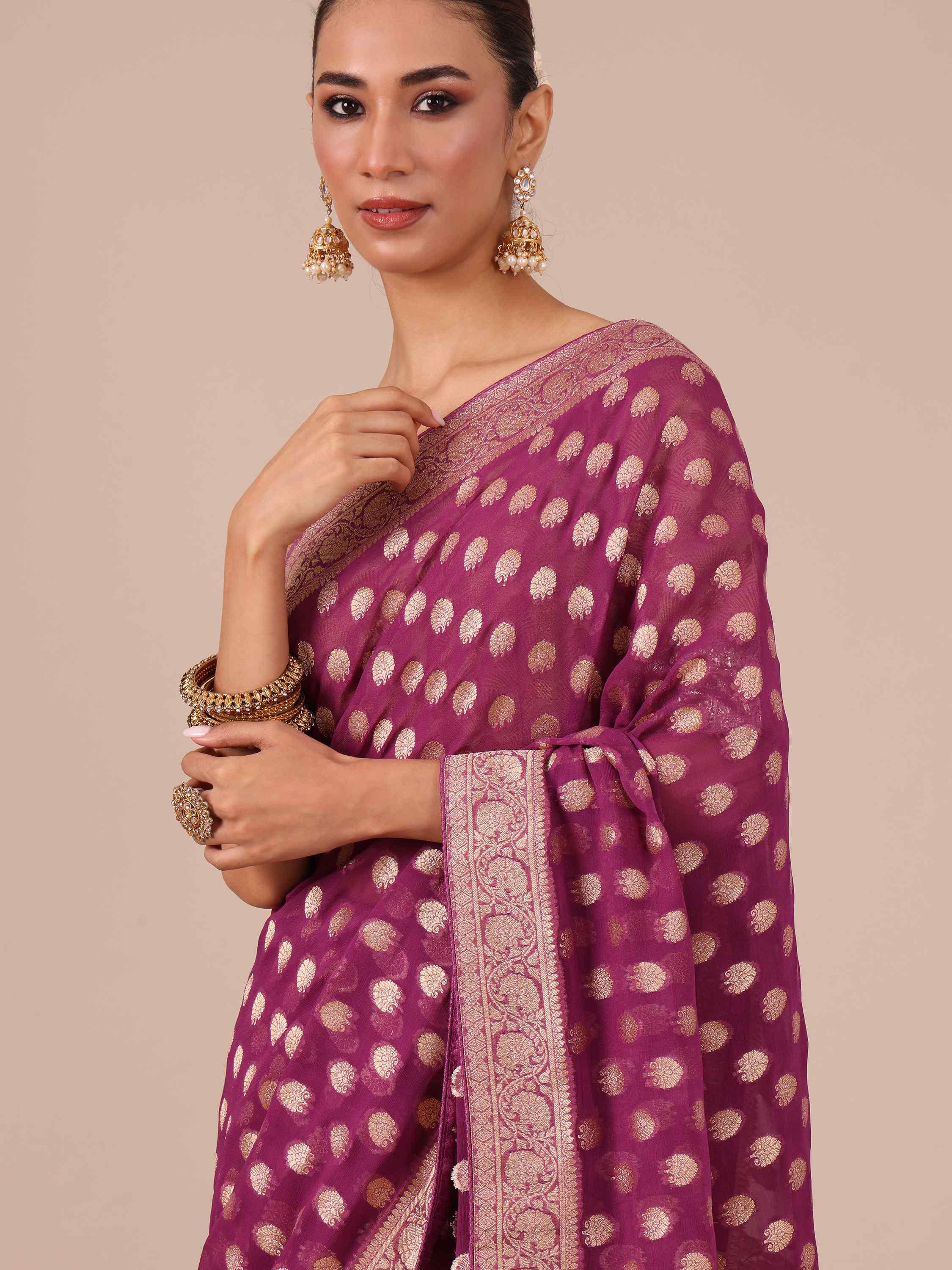 Wine Georgette Saree - House of Surya