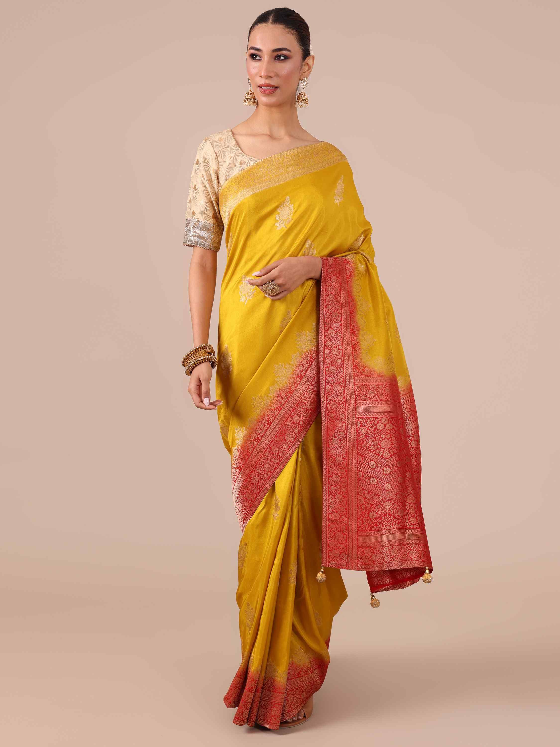 Mustard Dola Silk Saree - House of Surya