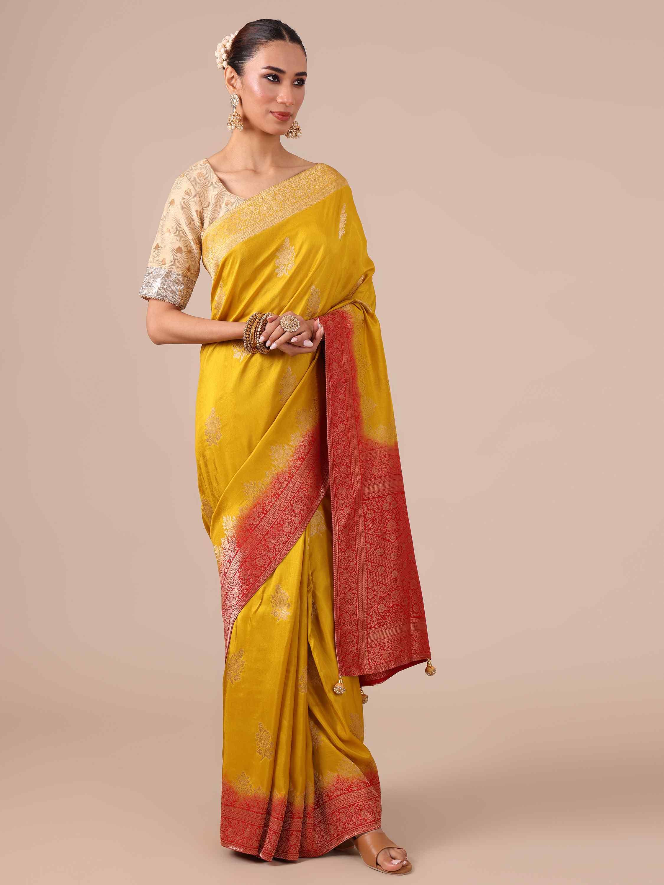 Mustard Dola Silk Saree - House of Surya
